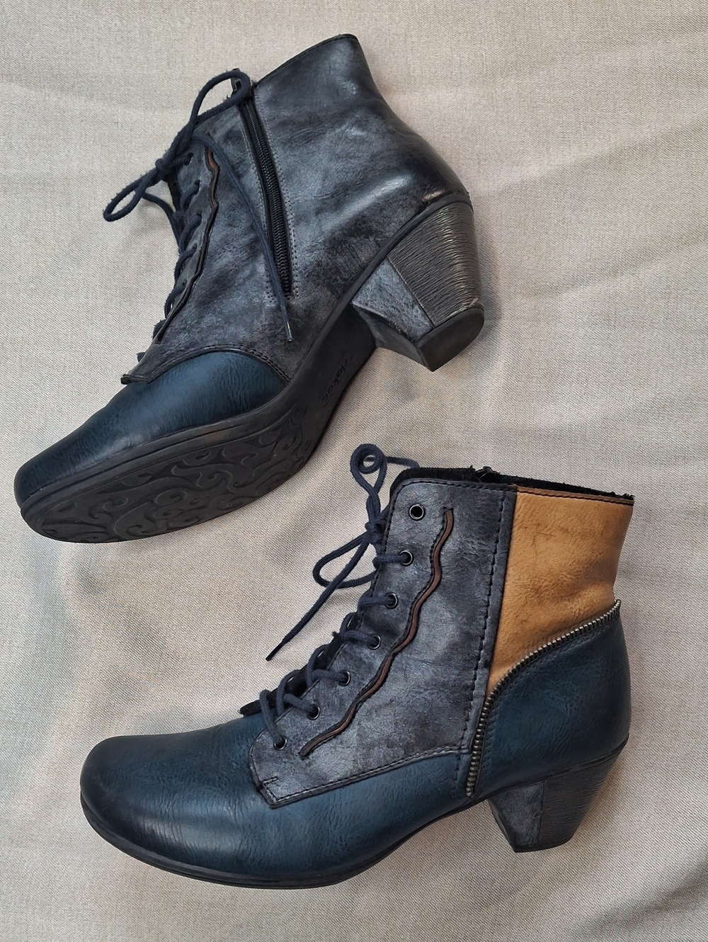 Rieker Antistress Blue Teal Leather Ankle Boots Heel Size EU 40 US 9